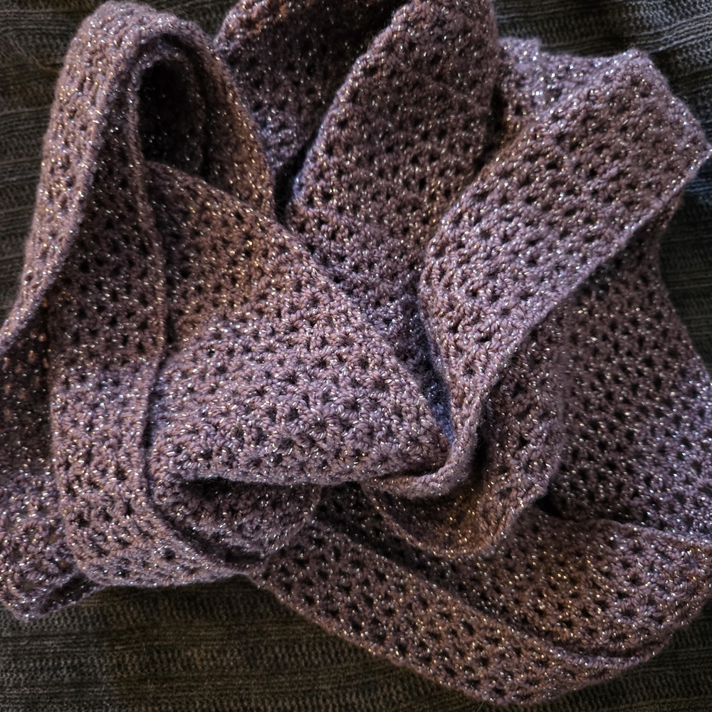 Purple Glitter Crochet Scarf - Picture 1 of 7
